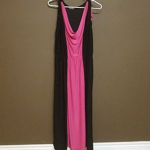 Pink and black color block dress